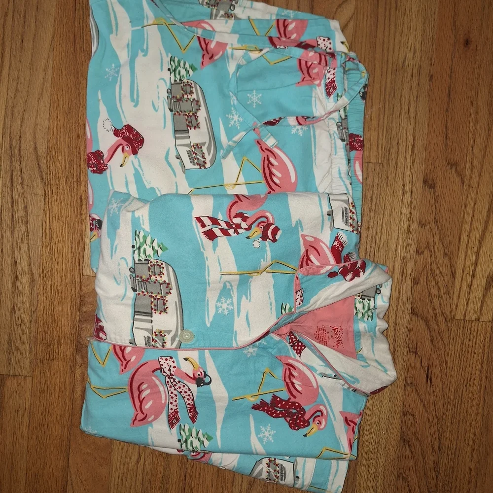XXL Nick & Nora Flamingo Camper Christmas Flannel 2pc Pajamas NWOT Womens - Picture 3 of 3